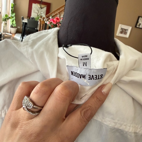 Steve Madden White Shirt-Style Drawstring Swim Coverup - Picture 6 of 6